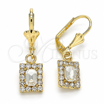 Oro Laminado Dangle Earring, Gold Filled Style with White Crystal, Polished, Golden Finish, 02.122.0117.5