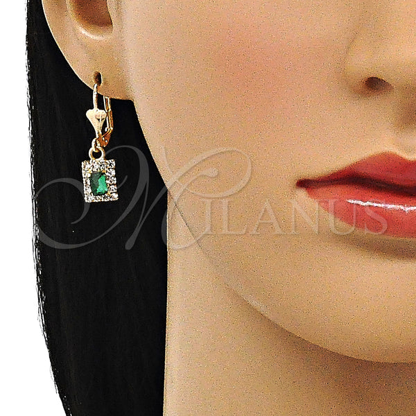 Gold Filled Ring — Dangle Earring with Green and White Crystal Polished — alternate product view — SKU 143767 | Oro Laminado anillo — Dangle Earring with Green and cristal blanco pulido — SKU 143767