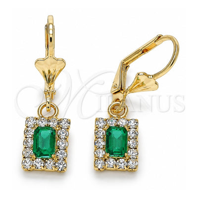 Oro Laminado Dangle Earring, Gold Filled Style with Green and White Crystal, Polished, Golden Finish, 02.122.0117.6