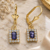 Oro Laminado Dangle Earring, Gold Filled Style with Amethyst and White Crystal, Polished, Golden Finish, 02.122.0117.7
