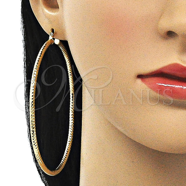 Gold Filled Hoop Earrings — Extra Large Hoop Diamond Cutting 02. — alternate product view — SKU 143769 | Oro Laminado aretes de aro — Extra Large Hoop Diamond Cutting 02. — SKU 143769