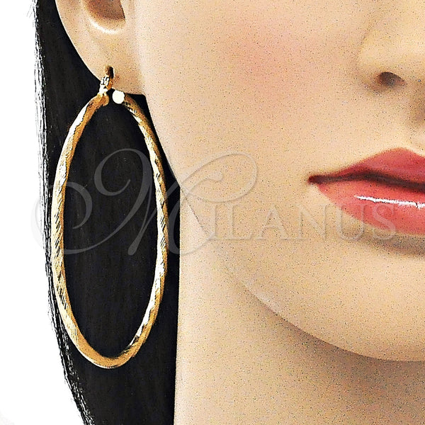 Gold Filled Hoop Earrings — Large Hoop Diamond Cutting 02. — alternate product view — SKU 143772 | Oro Laminado aretes de aro — Large Hoop Diamond Cutting 02. — SKU 143772