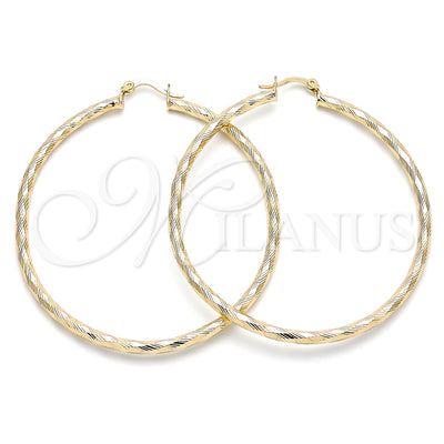 Oro Laminado aretes de aro — Large Hoop Diamond Cutting 02. por Mayoreo, vista principal del producto