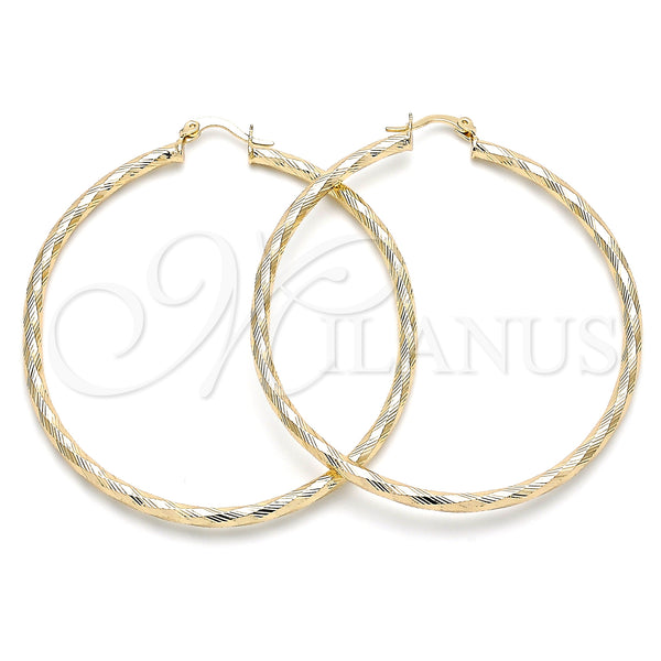 Gold Filled Hoop Earrings — Large Hoop Diamond Cutting 02. — main product view — SKU 143772 | Oro Laminado aretes de aro — Large Hoop Diamond Cutting 02. — SKU 143772
