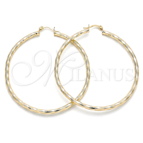 Oro Laminado Large Hoop, Gold Filled Style Diamond Cutting Finish, Golden Finish, 02.213.0240.60
