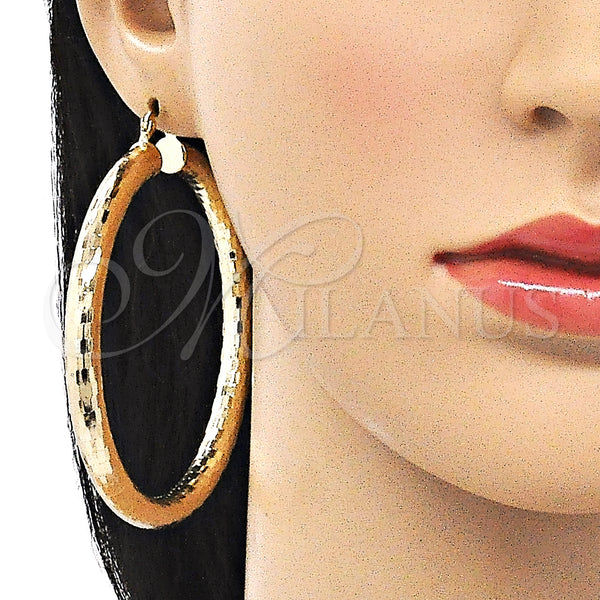 Gold Filled Hoop Earrings — Extra Large Hoop Hollow Design Diamond Cutting 02. — alternate product view — SKU 143776 | Oro Laminado aretes de aro — Extra Large Hoop Hollow diseño Diamond Cutting 02. — SKU 143776