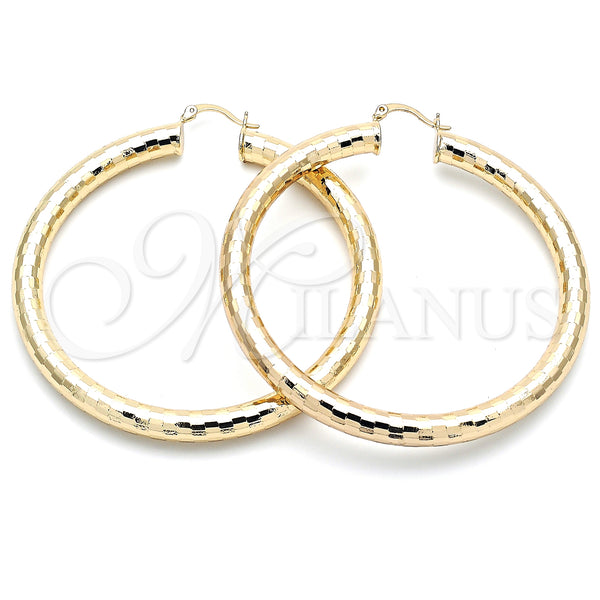 Gold Filled Hoop Earrings — Extra Large Hoop Hollow Design Diamond Cutting 02. — main product view — SKU 143776 | Oro Laminado aretes de aro — Extra Large Hoop Hollow diseño Diamond Cutting 02. — SKU 143776