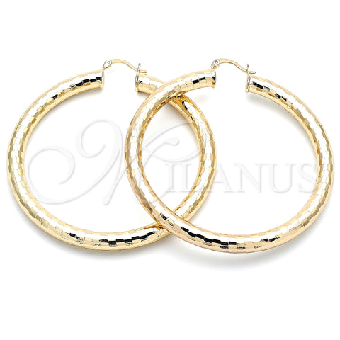 Oro Laminado Extra Large Hoop, Gold Filled Style Hollow Design, Diamond Cutting Finish, Golden Finish, 02.213.0241.70