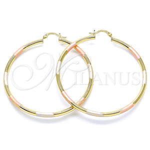 Gold Filled Hoop Earrings — Large Hoop Polished Tricolor 5. — main product view — SKU 143777 | Oro Laminado aretes de aro — Large Hoop pulido Tricolor 5. — SKU 143777