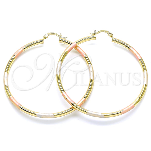 Gold Filled Hoop Earrings — Large Hoop Polished Tricolor 5. — main product view — SKU 143777 | Oro Laminado aretes de aro — Large Hoop pulido Tricolor 5. — SKU 143777