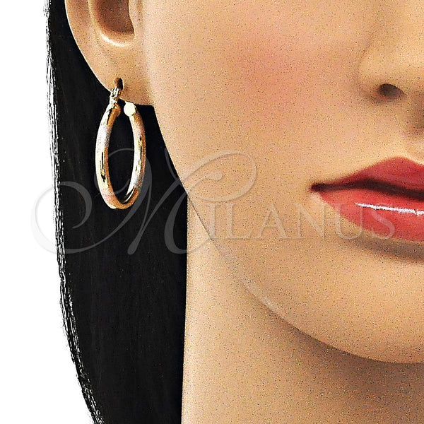Gold Filled Hoop Earrings — Medium Hoop Polished Tricolor 5. — alternate product view — SKU 143782 | Oro Laminado aretes de aro — Medium Hoop pulido Tricolor 5. — SKU 143782