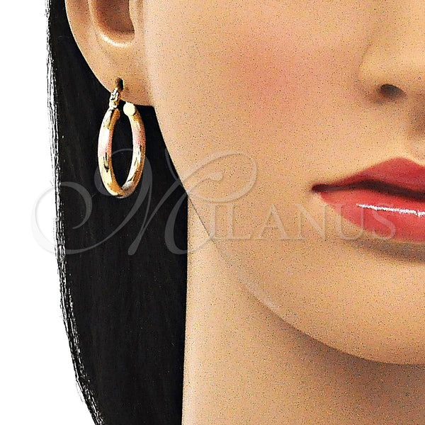 Gold Filled Hoop Earrings — Small Hoop Polished Tricolor 5. — alternate product view — SKU 143783 | Oro Laminado aretes de aro — Small Hoop pulido Tricolor 5. — SKU 143783
