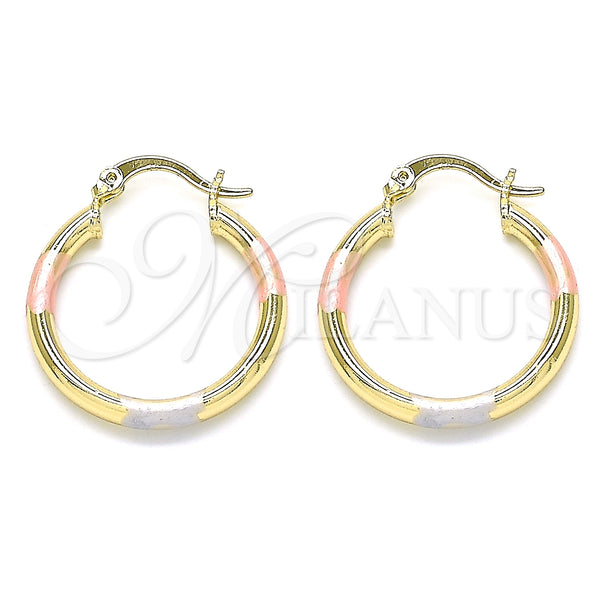 Gold Filled Hoop Earrings — Small Hoop Polished Tricolor 5. — main product view — SKU 143783 | Oro Laminado aretes de aro — Small Hoop pulido Tricolor 5. — SKU 143783