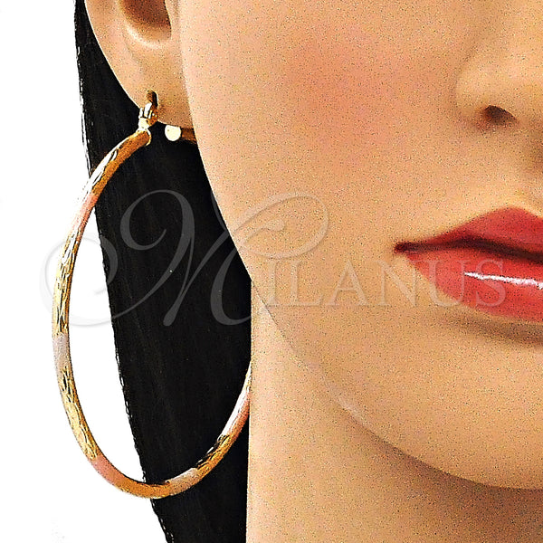 Gold Filled Hoop Earrings — Extra Large Hoop Diamond Cutting Tricolor 02. — alternate product view — SKU 143785 | Oro Laminado aretes de aro — Extra Large Hoop Diamond Cutting Tricolor 02. — SKU 143785