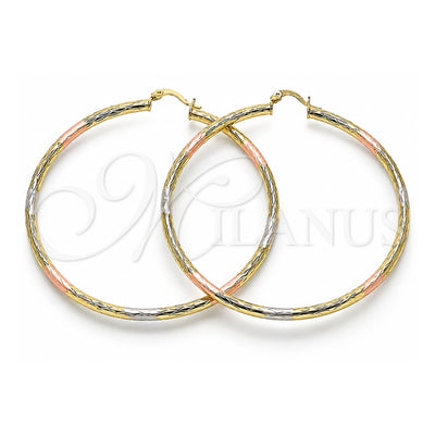 Oro Laminado Extra Large Hoop, Gold Filled Style Diamond Cutting Finish, Tricolor, 02.213.0242.70