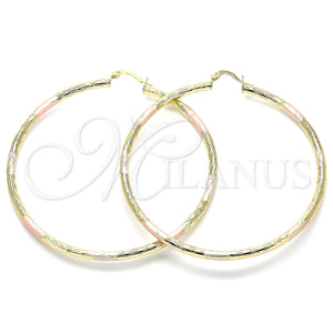 Gold Filled Hoop Earrings — Extra Large Hoop Diamond Cutting Tricolor 02. — main product view — SKU 143785 | Oro Laminado aretes de aro — Extra Large Hoop Diamond Cutting Tricolor 02. — SKU 143785