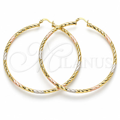 Oro Laminado Extra Large Hoop, Gold Filled Style Diamond Cutting Finish, Tricolor, 02.213.0155.1.70