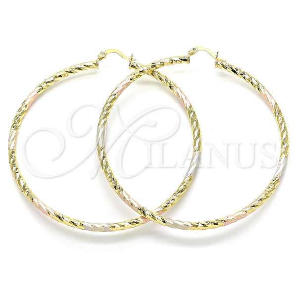 Gold Filled Hoop Earrings — Extra Large Hoop Diamond Cutting Tricolor 02. — main product view — SKU 143786 | Oro Laminado aretes de aro — Extra Large Hoop Diamond Cutting Tricolor 02. — SKU 143786