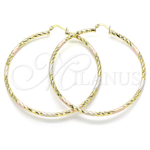 Gold Filled Hoop Earrings — Extra Large Hoop Diamond Cutting Tricolor 02. — main product view — SKU 143786 | Oro Laminado aretes de aro — Extra Large Hoop Diamond Cutting Tricolor 02. — SKU 143786