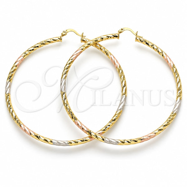 Oro Laminado Extra Large Hoop, Gold Filled Style Diamond Cutting Finish, Tricolor, 02.213.0155.1.70