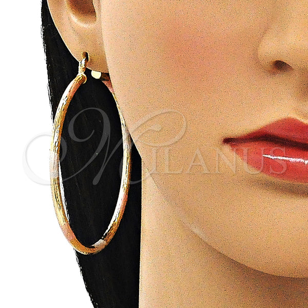 Gold Filled Hoop Earrings — Large Hoop Diamond Cutting Tricolor 02. — alternate product view — SKU 143787 | Oro Laminado aretes de aro — Large Hoop Diamond Cutting Tricolor 02. — SKU 143787