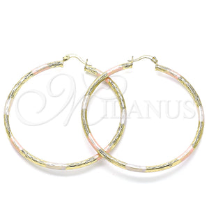 Gold Filled Hoop Earrings — Large Hoop Diamond Cutting Tricolor 02. — main product view — SKU 143787 | Oro Laminado aretes de aro — Large Hoop Diamond Cutting Tricolor 02. — SKU 143787