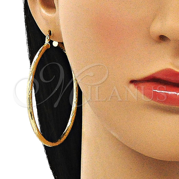 Gold Filled Hoop Earrings — Large Hoop Diamond Cutting 02. — alternate product view — SKU 143788 | Oro Laminado aretes de aro — Large Hoop Diamond Cutting 02. — SKU 143788