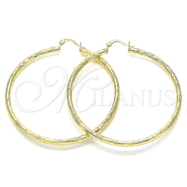 Gold Filled Hoop Earrings — Large Hoop Diamond Cutting 02. — main product view — SKU 143788 | Oro Laminado aretes de aro — Large Hoop Diamond Cutting 02. — SKU 143788