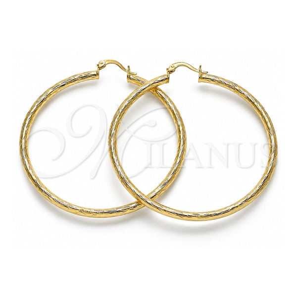 Oro Laminado Large Hoop, Gold Filled Style Hollow Design, Diamond Cutting Finish, Golden Finish, 02.213.0242.1.60