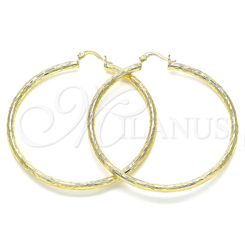 Oro Laminado Large Hoop, Gold Filled Style Diamond Cutting Finish, Golden Finish, 02.213.0242.1.60