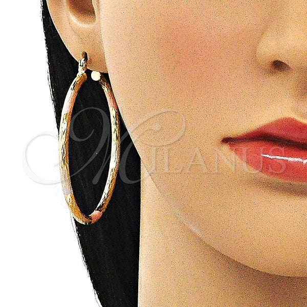 Gold Filled Hoop Earrings — Large Hoop Diamond Cutting Tricolor 02. — alternate product view — SKU 143789 | Oro Laminado aretes de aro — Large Hoop Diamond Cutting Tricolor 02. — SKU 143789