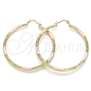 Gold Filled Hoop Earrings — Large Hoop Diamond Cutting Tricolor 02. — main product view — SKU 143789 | Oro Laminado aretes de aro — Large Hoop Diamond Cutting Tricolor 02. — SKU 143789