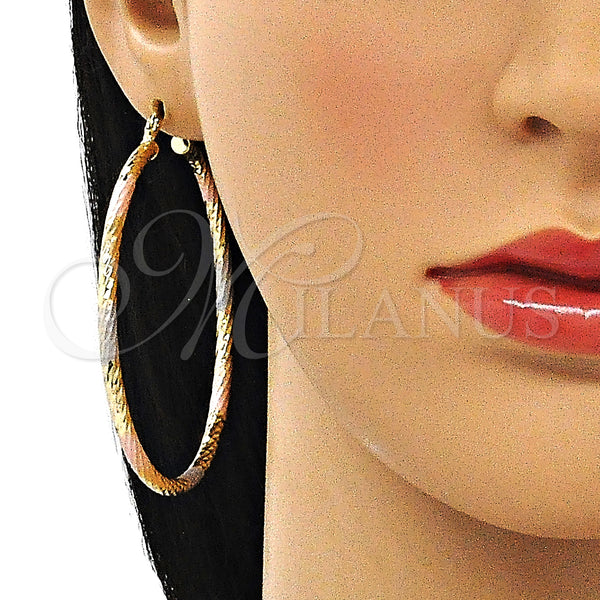 Gold Filled Hoop Earrings — Large Hoop Diamond Cutting Tricolor 02. — alternate product view — SKU 143791 | Oro Laminado aretes de aro — Large Hoop Diamond Cutting Tricolor 02. — SKU 143791