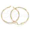 Oro Laminado Large Hoop, Gold Filled Style Diamond Cutting Finish, Tricolor, 02.213.0155.1.60