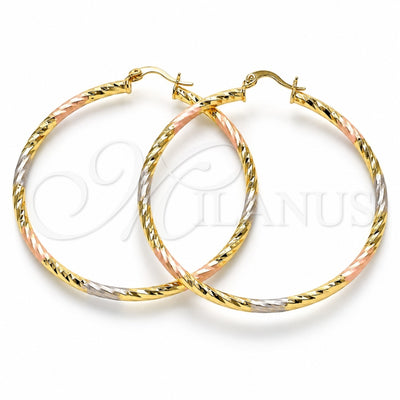Oro Laminado Large Hoop, Gold Filled Style Diamond Cutting Finish, Tricolor, 02.213.0155.1.60