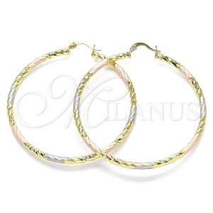 Gold Filled Hoop Earrings — Large Hoop Diamond Cutting Tricolor 02. — main product view — SKU 143791 | Oro Laminado aretes de aro — Large Hoop Diamond Cutting Tricolor 02. — SKU 143791