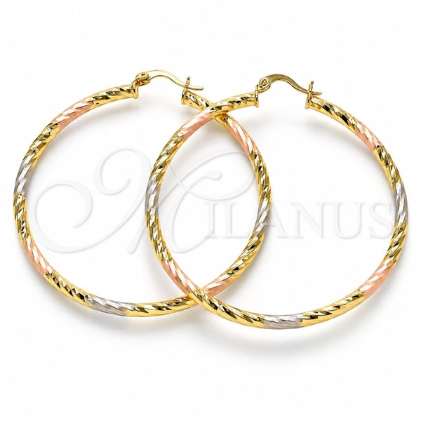 Oro Laminado Large Hoop, Gold Filled Style Diamond Cutting Finish, Tricolor, 02.213.0155.1.60