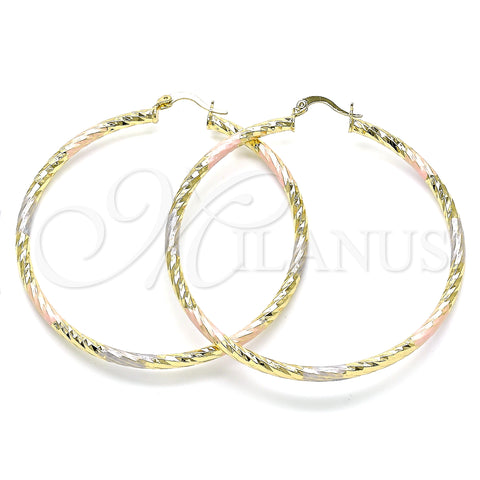 Oro Laminado Large Hoop, Gold Filled Style Diamond Cutting Finish, Tricolor, 02.213.0155.1.60