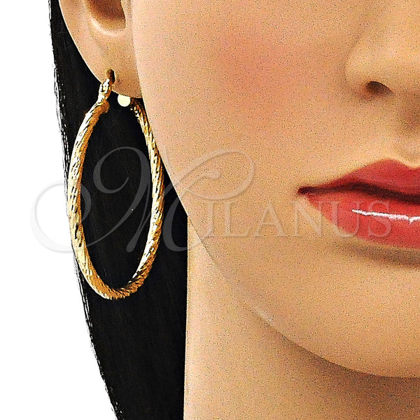 Gold Filled Hoop Earrings — Large Hoop Hollow Design Diamond Cutting 02. — alternate product view — SKU 143795 | Oro Laminado aretes de aro — Large Hoop Hollow diseño Diamond Cutting 02. — SKU 143795