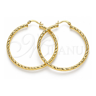 Oro Laminado Large Hoop, Gold Filled Style Hollow Design, Diamond Cutting Finish, Golden Finish, 02.213.0155.50