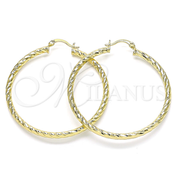 Gold Filled Hoop Earrings — Large Hoop Hollow Design Diamond Cutting 02. — main product view — SKU 143795 | Oro Laminado aretes de aro — Large Hoop Hollow diseño Diamond Cutting 02. — SKU 143795