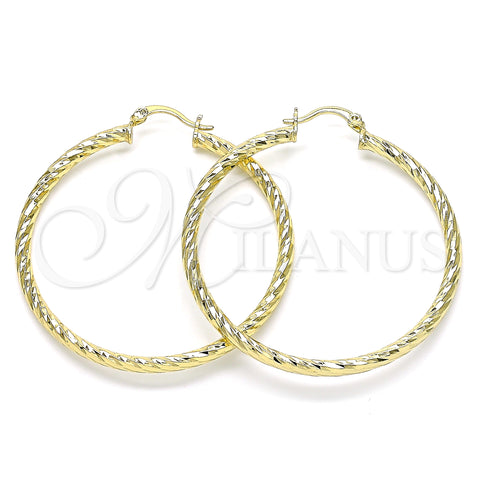 Oro Laminado Large Hoop, Gold Filled Style Hollow Design, Diamond Cutting Finish, Golden Finish, 02.213.0155.50