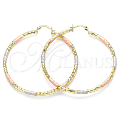 Gold Filled Hoop Earrings — Large Hoop Hollow Design Diamond Cutting Tricolor 02. for wholesale, main product view