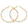 Oro Laminado Large Hoop, Gold Filled Style Hollow Design, Diamond Cutting Finish, Tricolor, 02.213.0243.60
