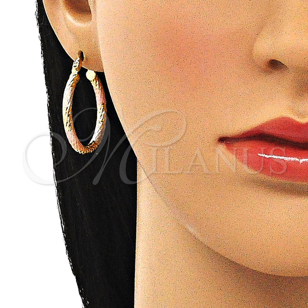 Gold Filled Hoop Earrings — Medium Hoop Diamond Cutting Tricolor 02. — alternate product view — SKU 143797 | Oro Laminado aretes de aro — Medium Hoop Diamond Cutting Tricolor 02. — SKU 143797