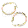 Oro Laminado Medium Hoop, Gold Filled Style Diamond Cutting Finish, Tricolor, 02.213.0155.1.30