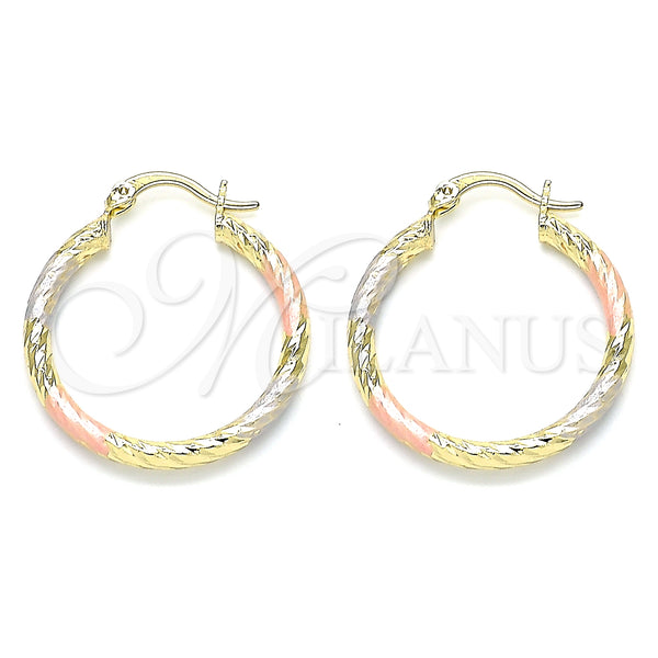 Gold Filled Hoop Earrings — Medium Hoop Diamond Cutting Tricolor 02. — main product view — SKU 143797 | Oro Laminado aretes de aro — Medium Hoop Diamond Cutting Tricolor 02. — SKU 143797