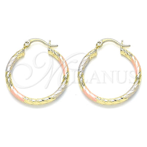 Gold Filled Hoop Earrings — Medium Hoop Diamond Cutting Tricolor 02. — main product view — SKU 143797 | Oro Laminado aretes de aro — Medium Hoop Diamond Cutting Tricolor 02. — SKU 143797
