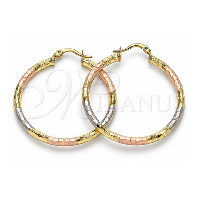 Oro Laminado Medium Hoop, Gold Filled Style Hollow Design, Diamond Cutting Finish, Tricolor, 02.213.0243.40