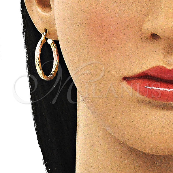Gold Filled Hoop Earrings — Small Hoop Diamond Cutting Tricolor 02. — alternate product view — SKU 143800 | Oro Laminado aretes de aro — Small Hoop Diamond Cutting Tricolor 02. — SKU 143800